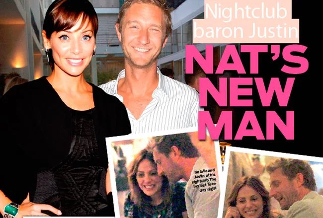 Natalie Imbruglia with a man at an event, surrounded by inset photos of them enjoying time together.