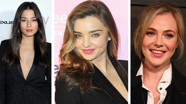 Three women in formal attire posing for individual photos at different events.