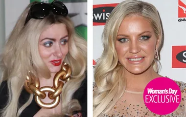 Gabi Grecko with oversized gold chain necklace and Brynne Edelsten in sequin dress, featured in Woman's Day Exclusive.