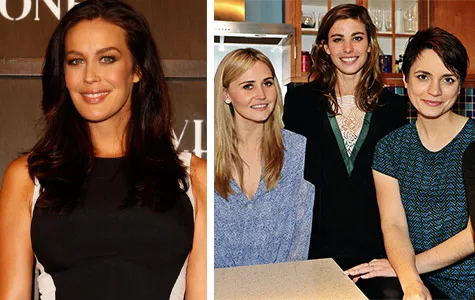 Megan Gale at an event; three women from "Wonderland" TV series standing together in a kitchen setting.