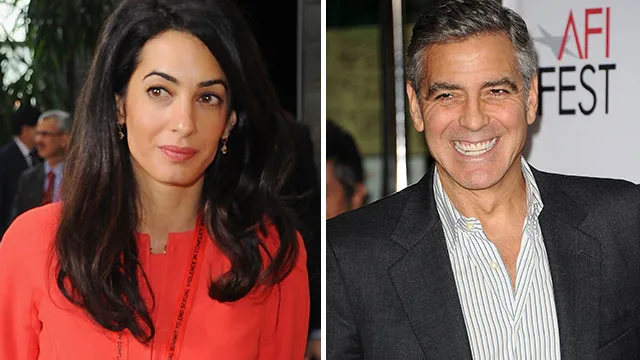 Two people smiling at separate events, one in a coral outfit, the other in a suit.