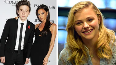 Young man and woman at an event; smiling blonde woman, likely an actress, in separate image.
