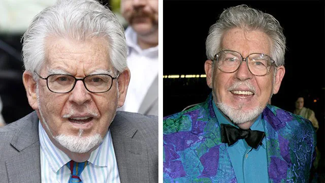 Two side-by-side images of an older man with glasses and a beard, wearing a suit on the left and a colorful jacket on the right.