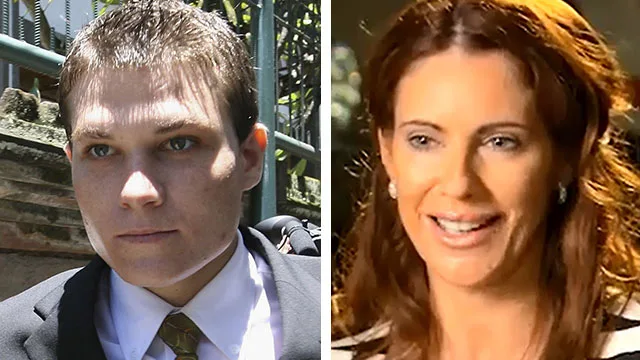 Two individuals side by side; one in a suit with greenery behind, the other smiling, with light brown hair.
