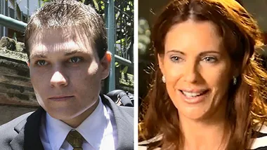 Two individuals side by side; one in a suit with greenery behind, the other smiling, with light brown hair.