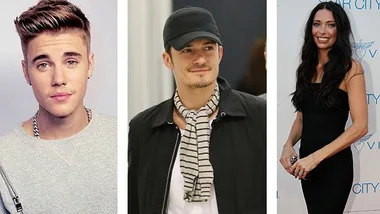 Three people are shown: a young man with styled hair, a man in a cap and scarf, and a woman in a black dress.