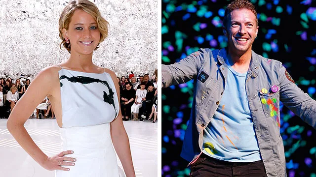 Actress in white dress on left, smiling singer with colorful shirt and jacket on right, both at public events.