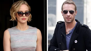 Two people, each wearing sunglasses, standing separately in different outfits, photographed outdoors.