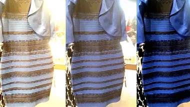 blue black white gold colour dress