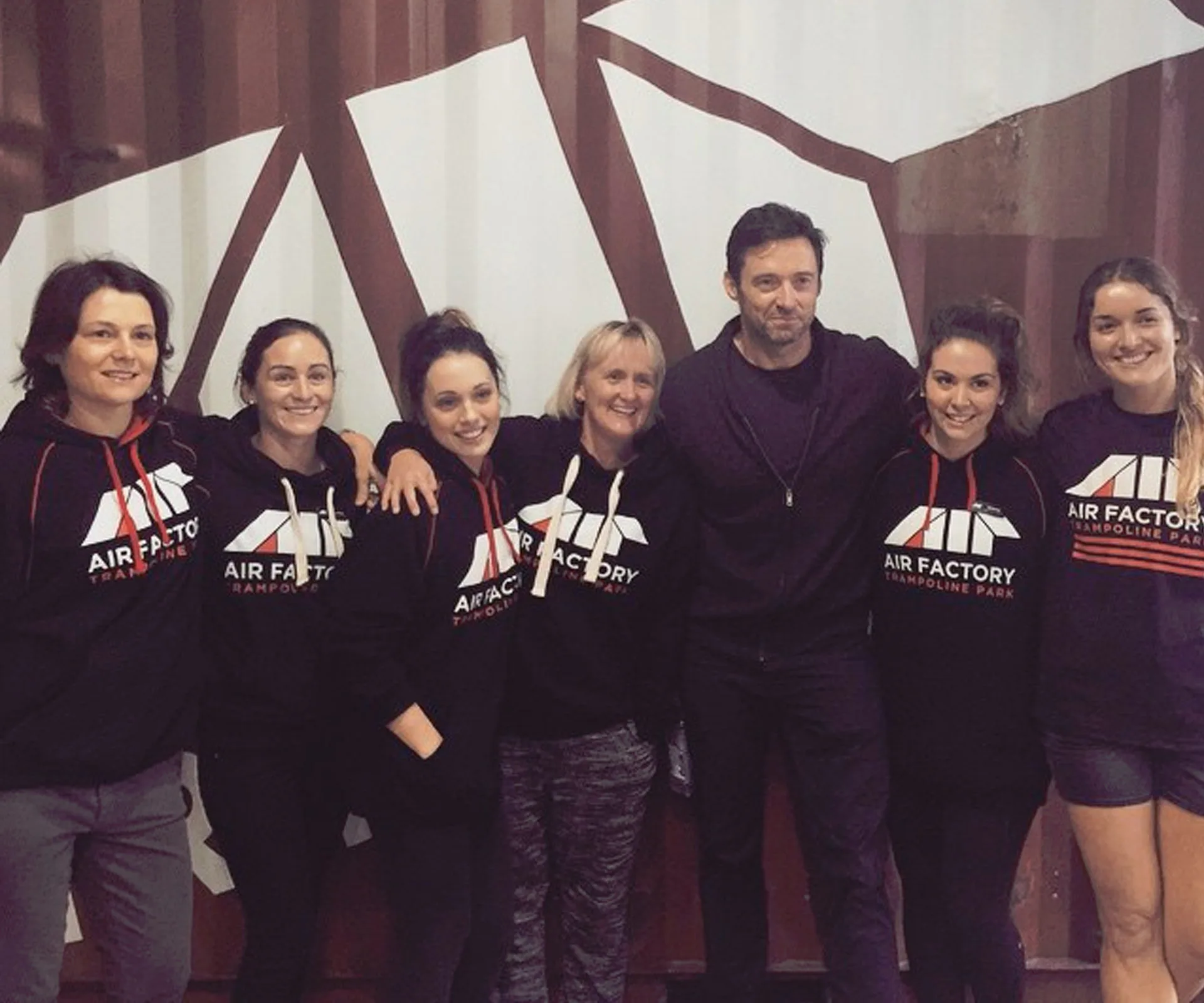 Hugh Jackman at a trampoline centre