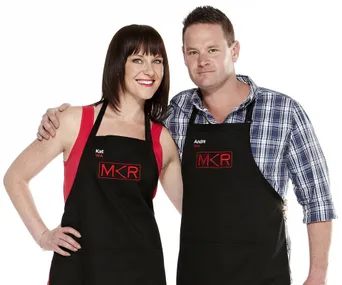Kat and Andre from "My Kitchen Rules" in aprons, smiling at the camera.