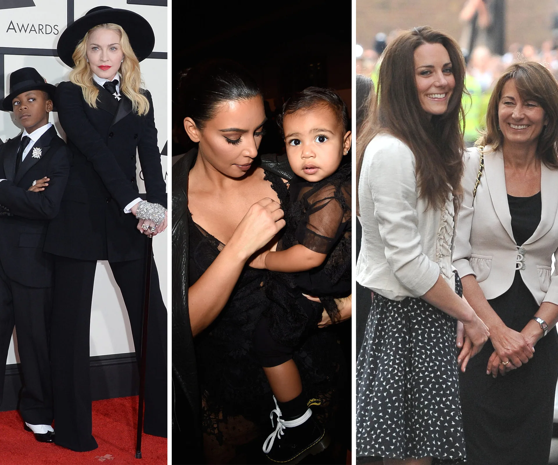 Madonna, David, Kim Kardashian, North West, Duchess Catherine, Carole Middleton