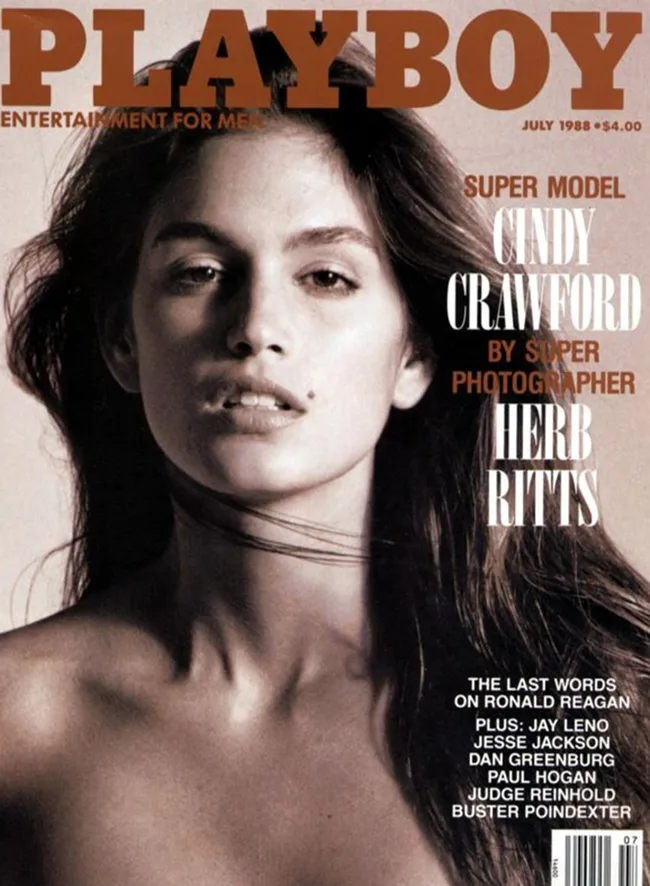 Cover of Playboy magazine, July 1988, featuring a close-up of Cindy Crawford photographed by Herb Ritts.
