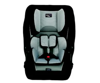 BabyLove car seat with black and grey cushioning, featuring safety harness.