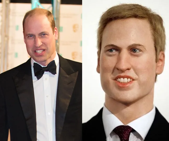Two images: a man in a tuxedo on the left and a wax figure of the same person on the right.