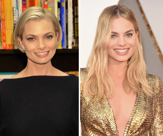 Two women smiling side by side; one with short blonde hair, the other with long blonde hair in a gold outfit.