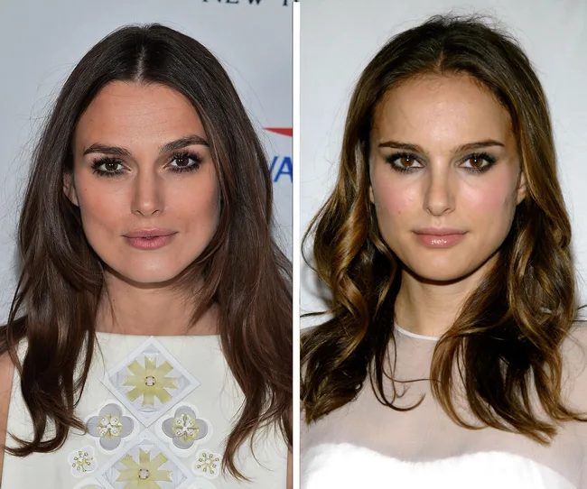 Two women with long brown hair and similar facial features, side by side, against plain backgrounds.