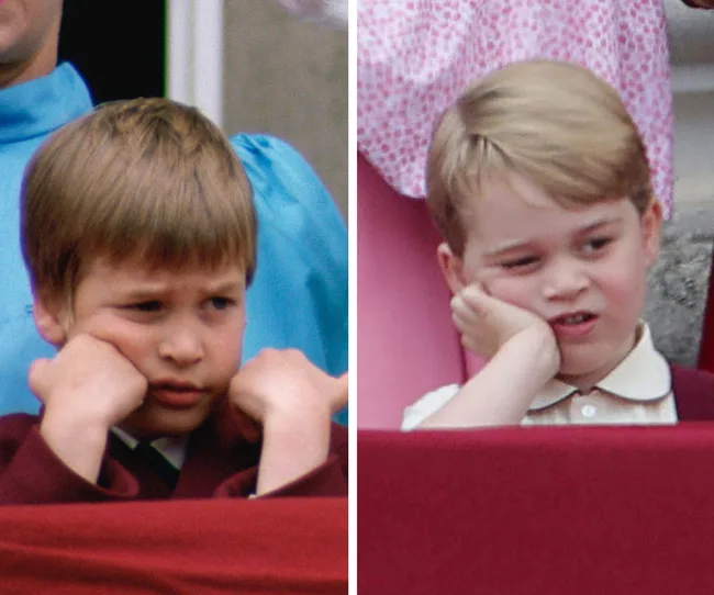 Two young boys side by side at a balcony event, both resting their heads on their hands, appearing thoughtful or bored.