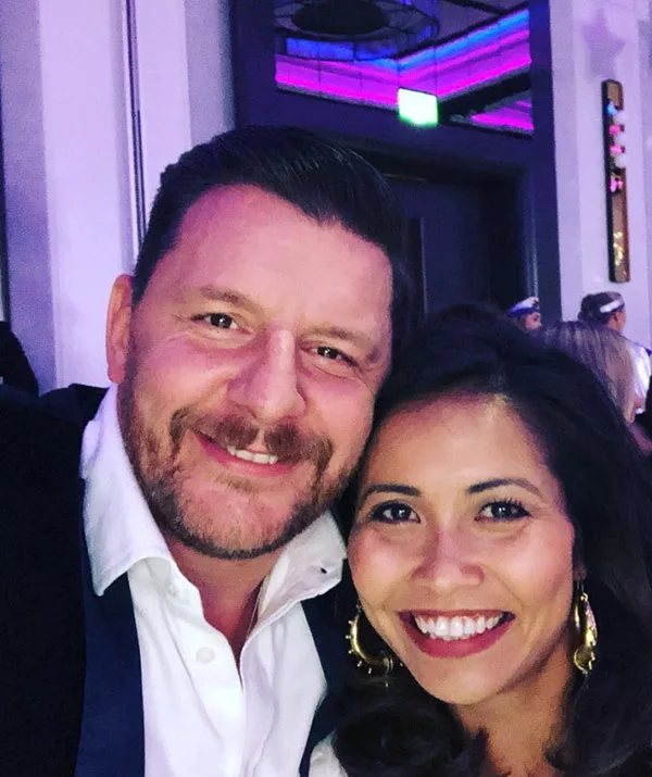 Manu Fieldel with his wife.