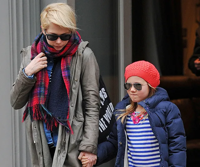 Two individuals, wearing sunglasses and winter clothes, walk hand-in-hand down a city street.