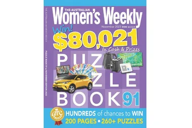 The Australian Women's Weekly Puzzle Book 91 cover, promoting $80,021 in prizes with images of a car, cash, and electronics.