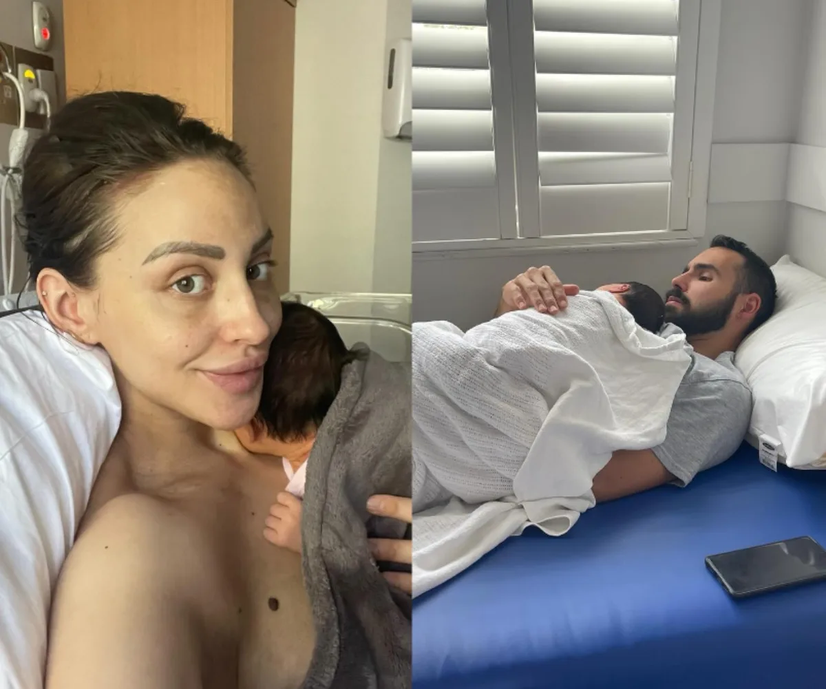 Lizzie Sobinoff and her husband with their second child in hospital