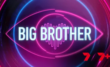 "Logo of Big Brother Australia 2023, neon eye design in blue and pink with Channel 7 logo in red."