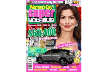 "Woman's Day Superpuzzler cover featuring actress, prizes, and puzzles for Christmas 2023, Issue 192."
