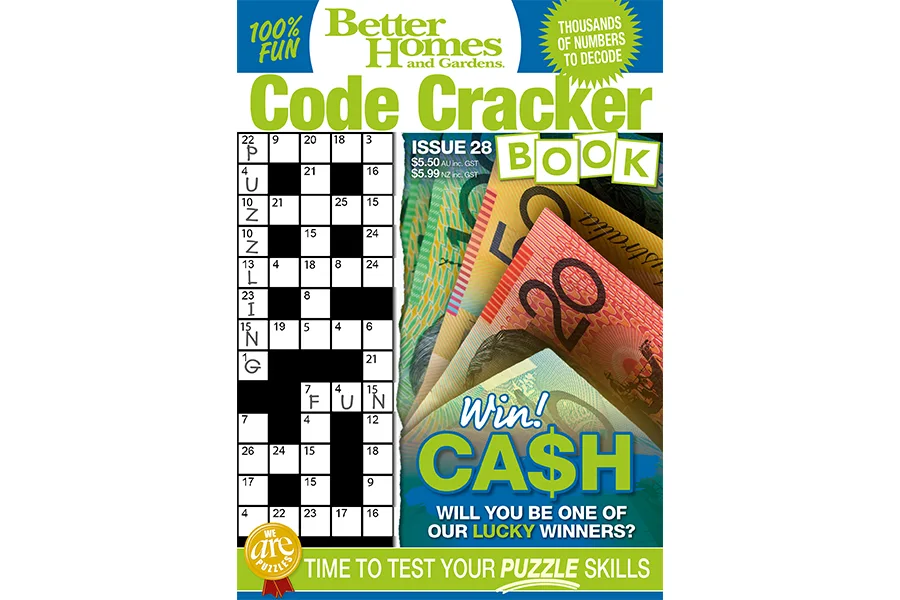 Better Homes and Gardens Code Cracker Book Issue 28 cover featuring a puzzle grid and cash prize imagery.