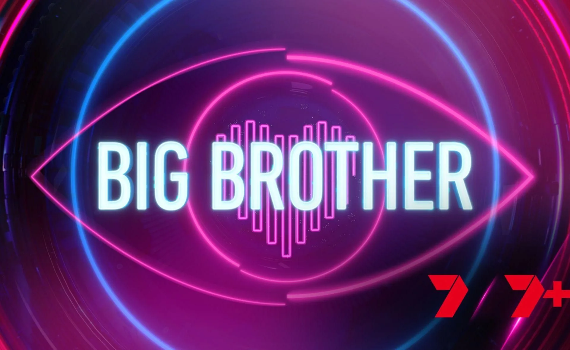 "Big Brother Australia logo with neon eye design and network 7 logo in red."