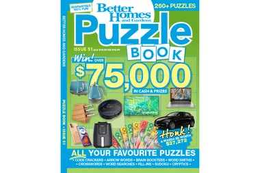 "Better Homes and Gardens Puzzle Book Issue 51 cover; prize of $75,000 in cash and items like tech, kitchenware, and a car."