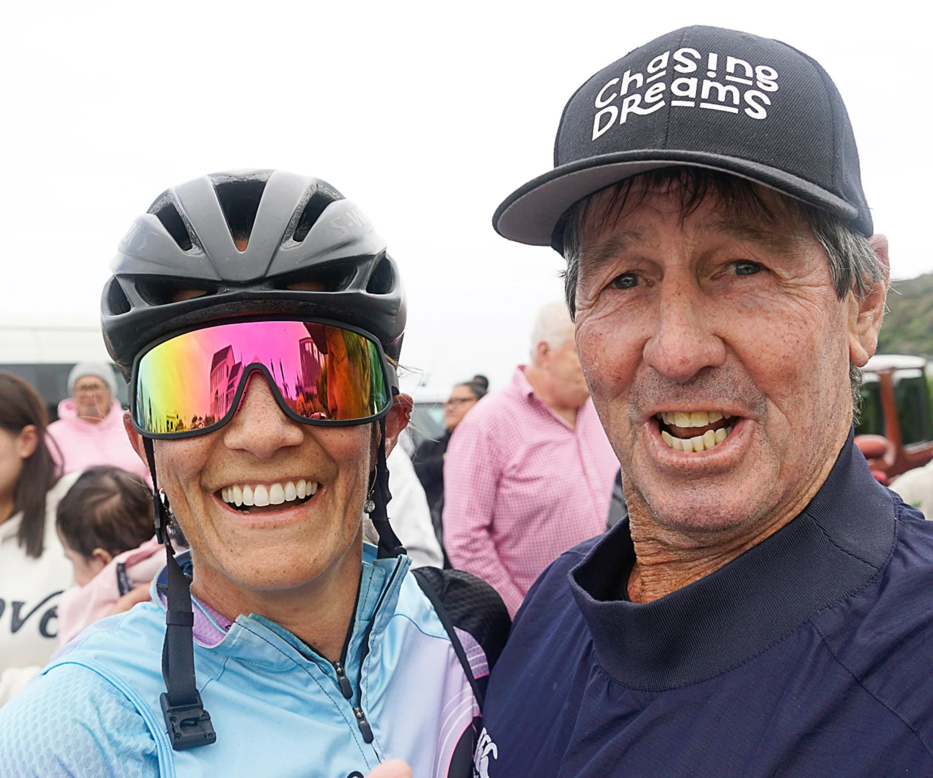 Hannah and her father smile after her great achievement.