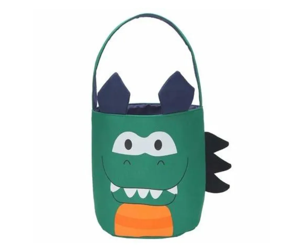 Green Easter basket with crocodile face