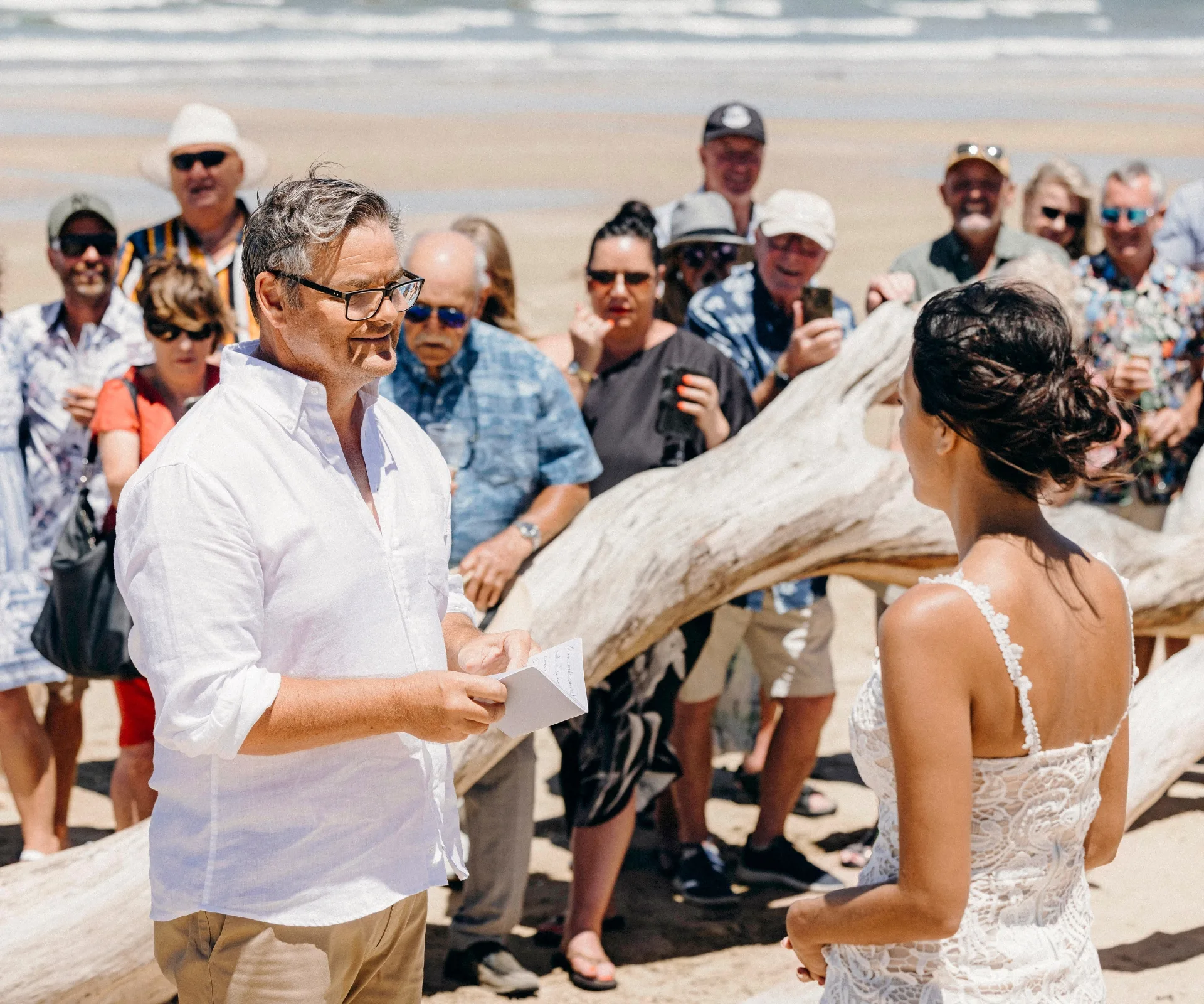 Andrew Saville and Helen Castles sharing vows on their wedding day
