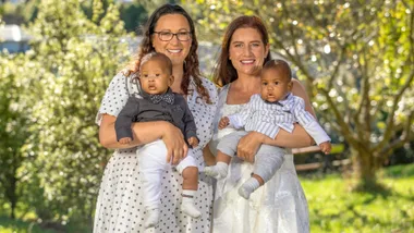 Melanie and Leah introduce their IVF egg-swap sons