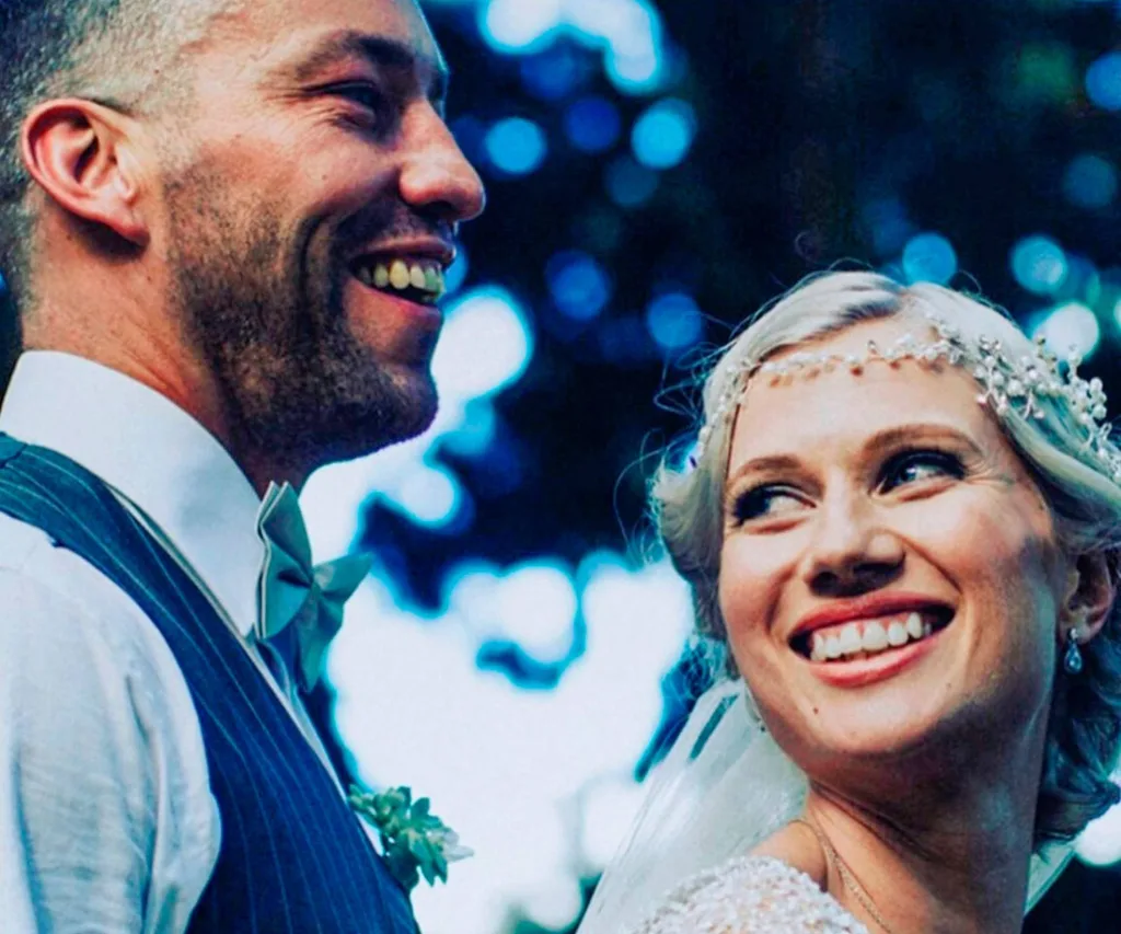 Aaron and Emma on their wedding day.