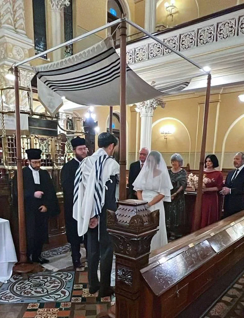 Simone and Paul at the first of their two weddings: the jewish wedding