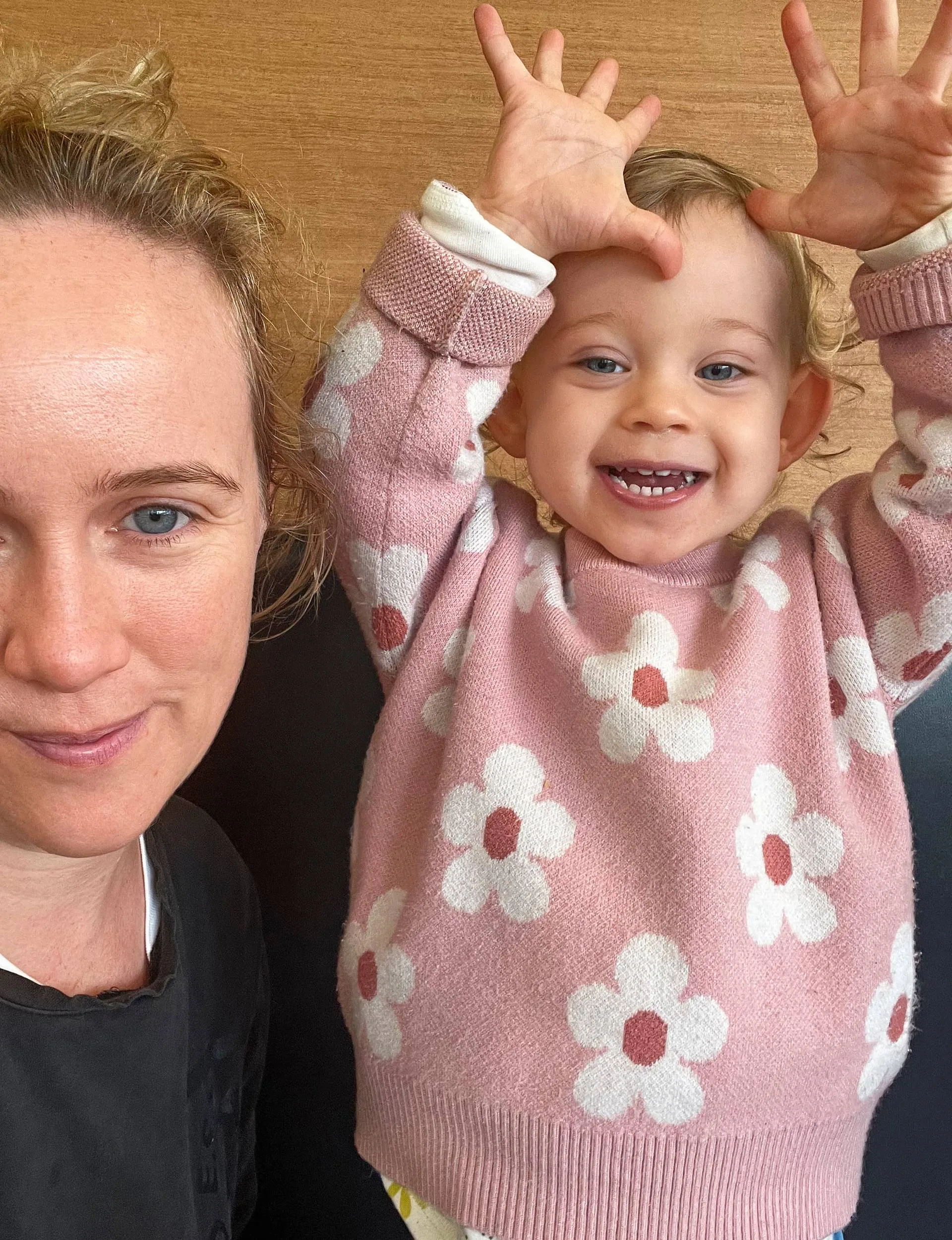 Selfie with Marley-Rose holding her hands above her head