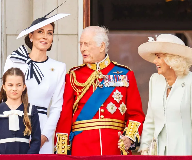 King Charles, Princess Kate, Princess Charlotte and Queen Camilla on the balcony at the Trooping The Colour parade