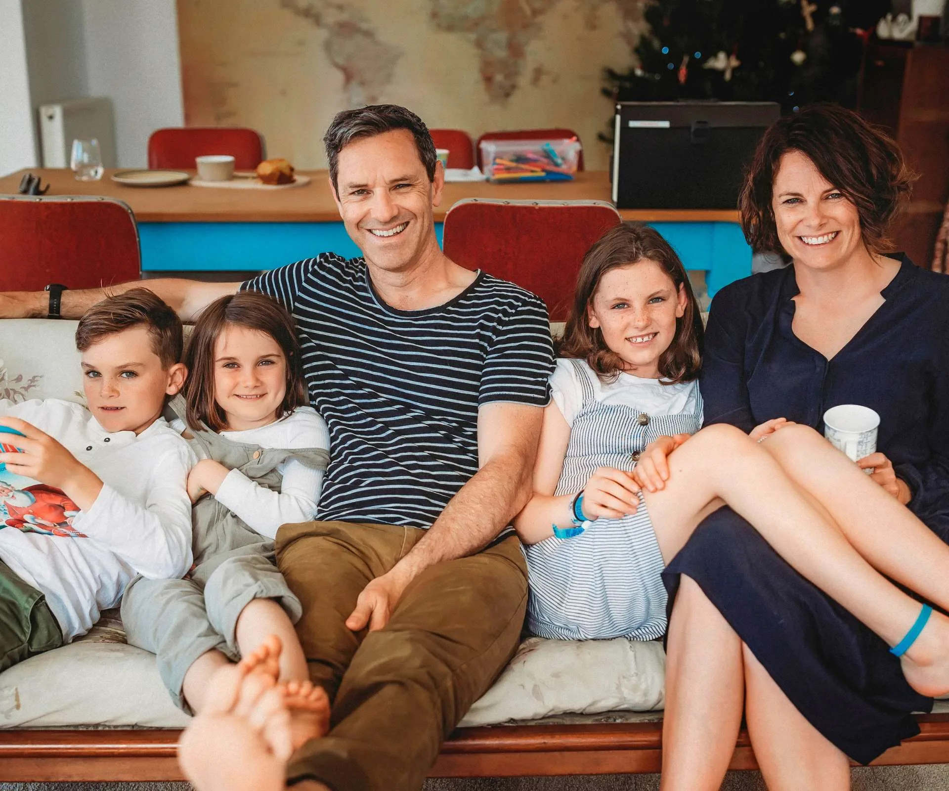 The Jones family on a couch together