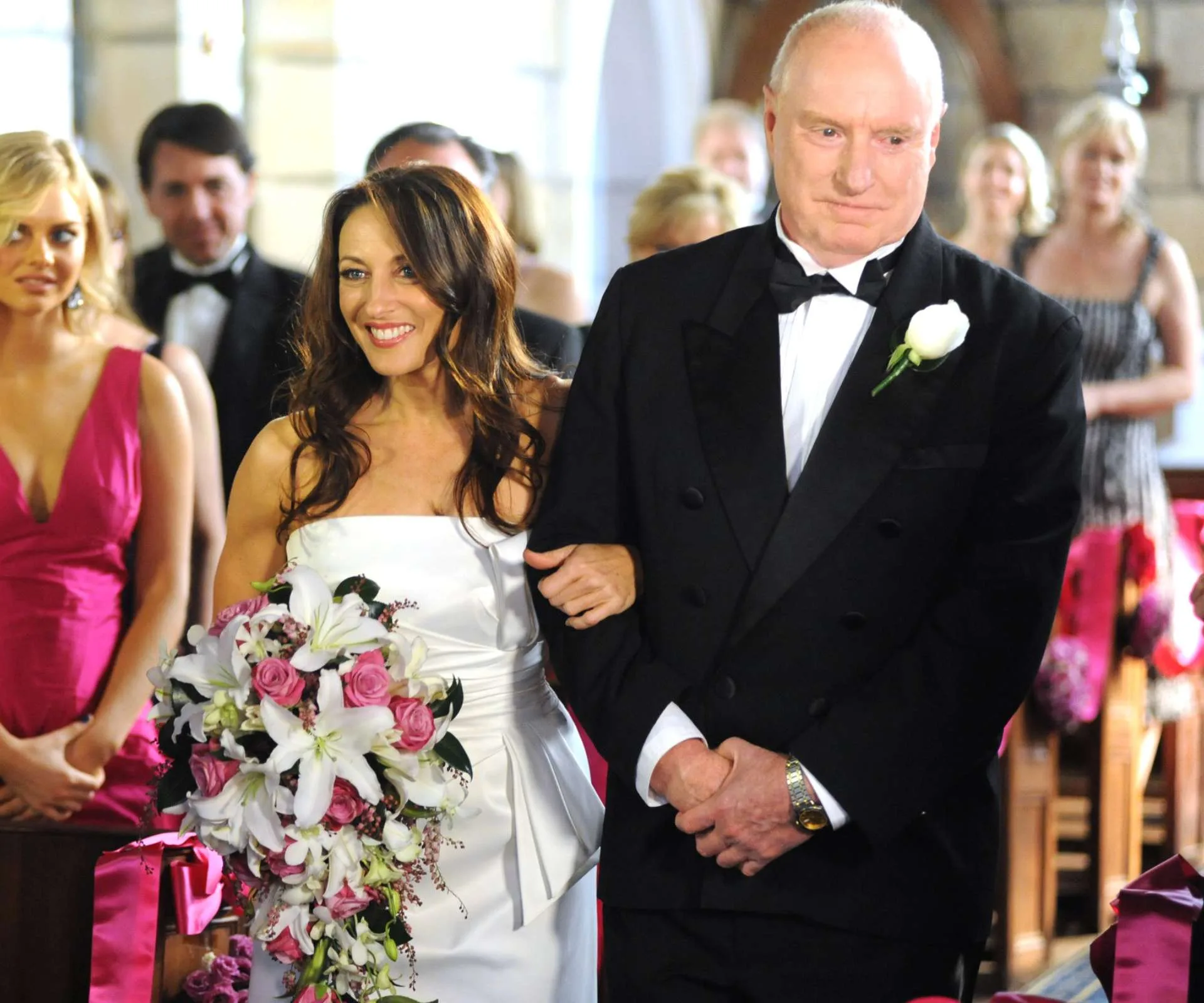 Ray Meagher as Alf walking his on-screen daughter down the aisle on her wedding day
