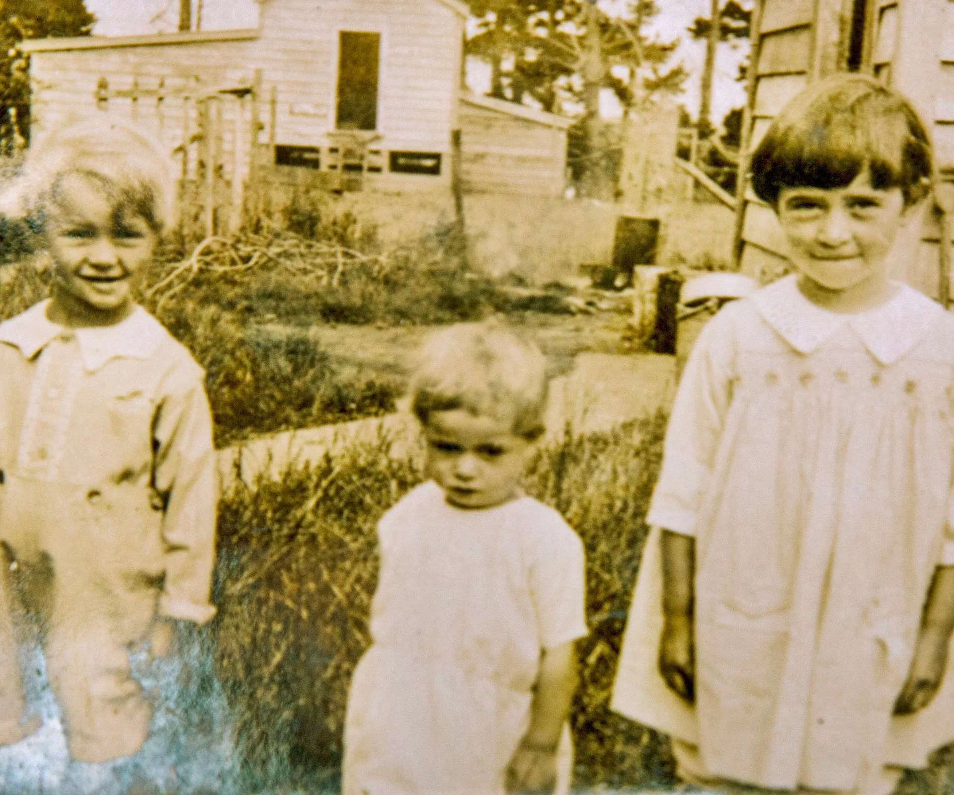 An old photo of May and her siblings when they arrived in New Zealand