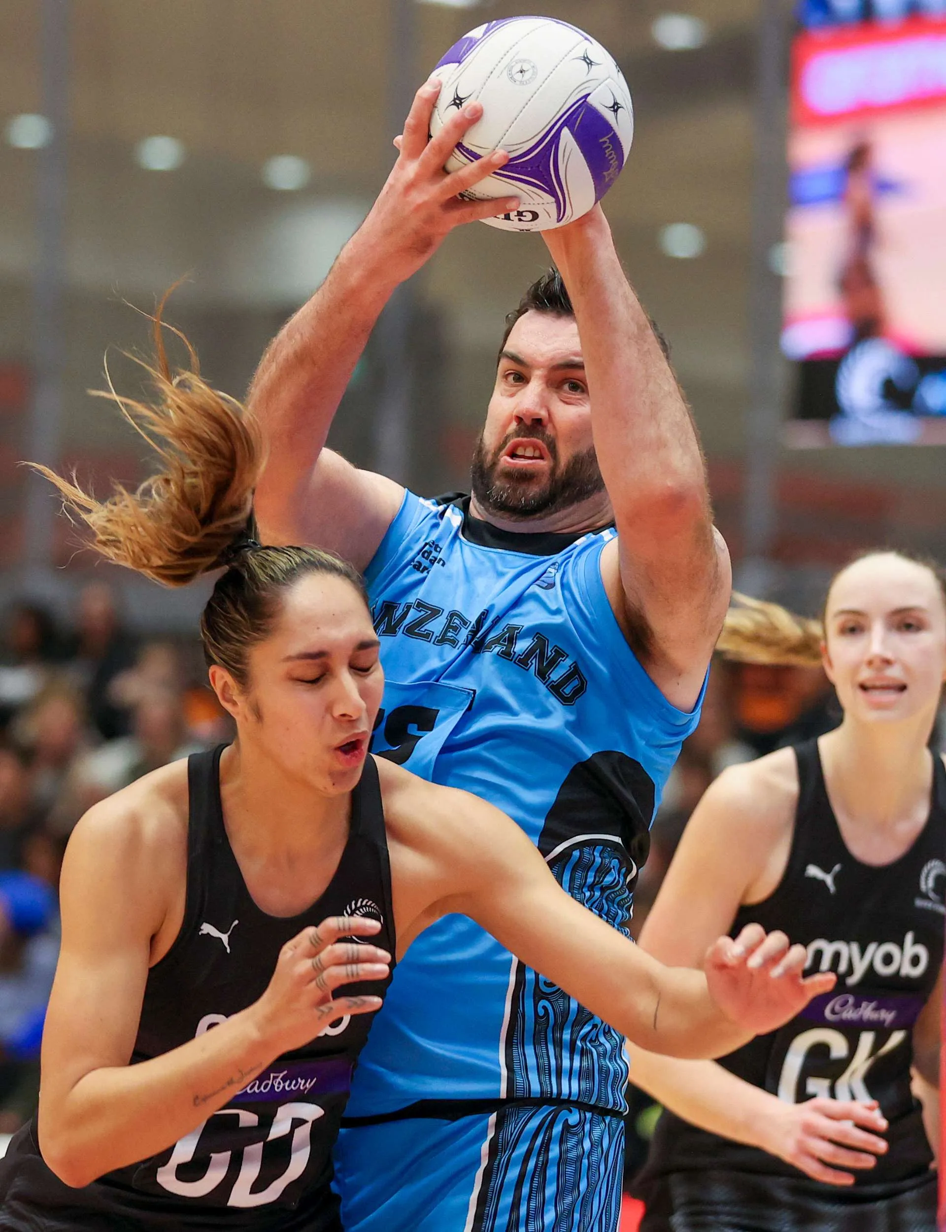 Jay in action against the Silver Ferns