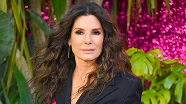 Sandra Bullock with her hair blowing in the wind