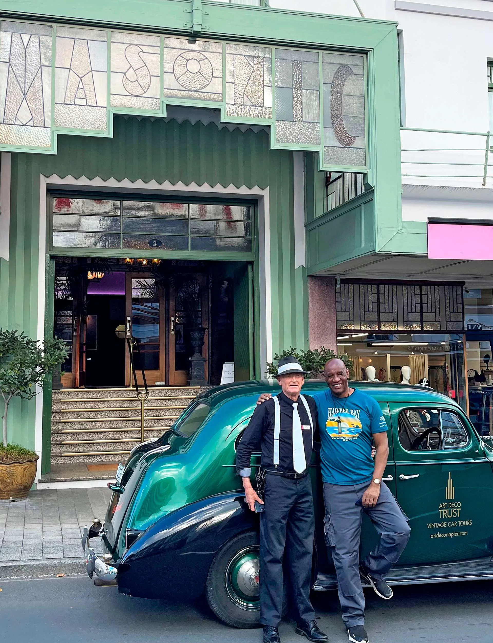Shaun Wallace taking a vintage car tour in Hawkes Bay