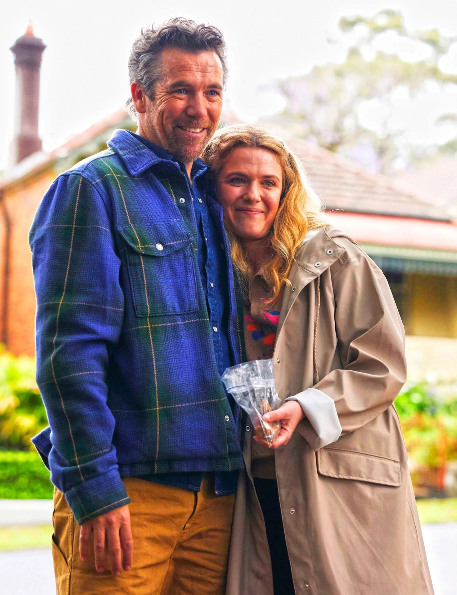 Patrick and Harriet snuggle together on set of Colin From Accounts