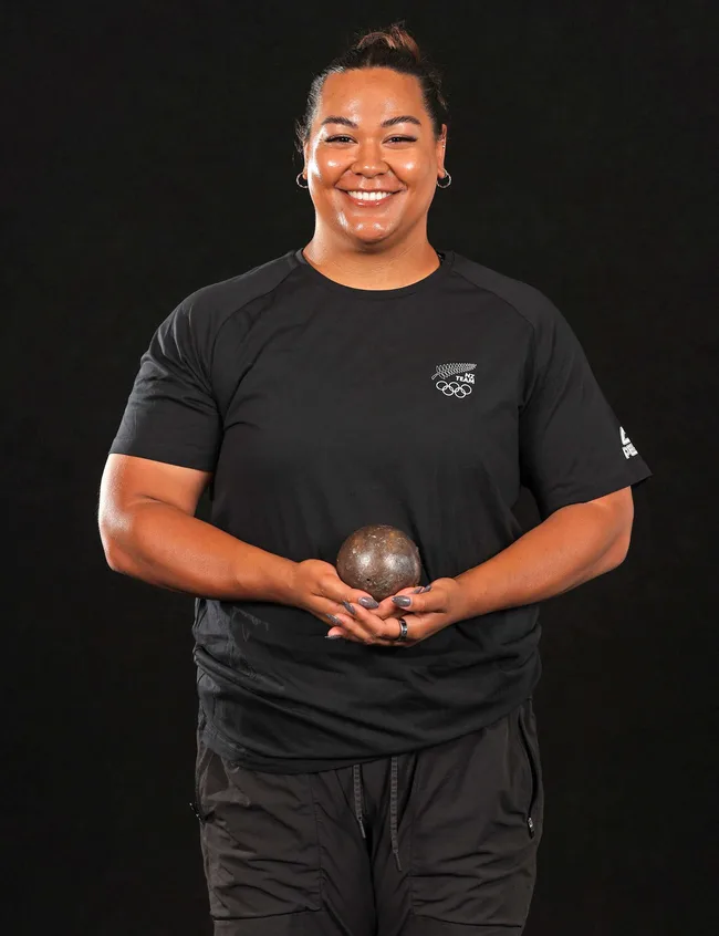 One of the 2024 Olympians, Maddi Wesche holding a shot put