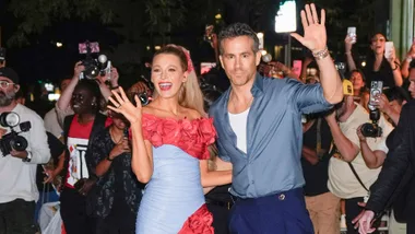 Ryan Reynolds and wife Blake Lively waving to fans