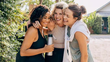 Three woman in menopause smiling together