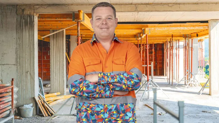 Alan Farragher in his colourful geometric high-vis shirt from Diamond Workwear